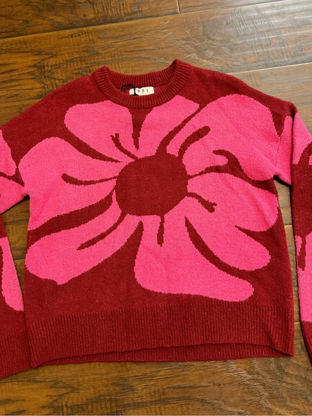 THML Women’s Red & Pink Floral Crewneck Sweater